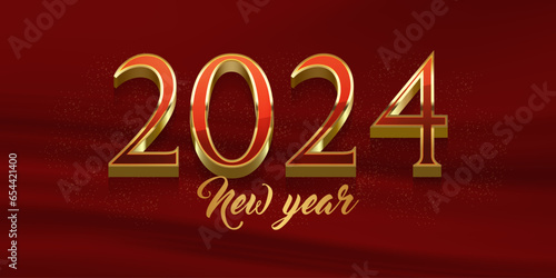 Vector luxury design new year 2024 golden red shades isolated with background, 3d style numbers, new year 2024 design template