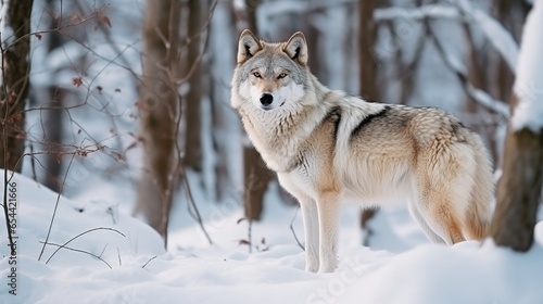 Eurasian Wolf In White winter Habitat beautiful winter