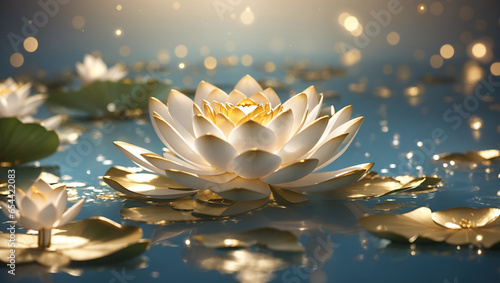 Glowing Lotus and Moonlit Lily: A Mesmerizing Image for Your Wedding Invitations - 3D Rendering