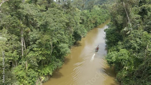Boat in the river of the Ecuadorian Amazon