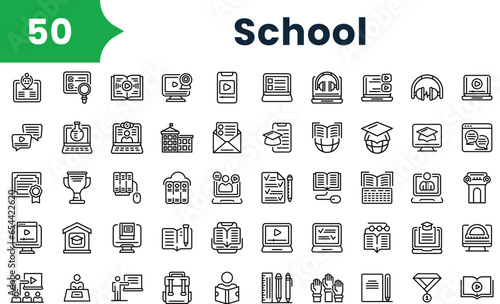Set of outline school Icons. Vector icons collection for web design, mobile apps, infographics and ui