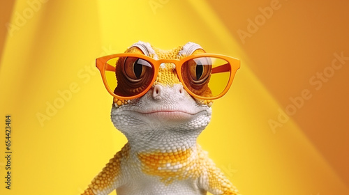 smiling funny lizard with glasses desktop wallpaper