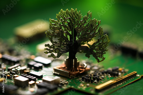  small tree on computer circuit toffee background