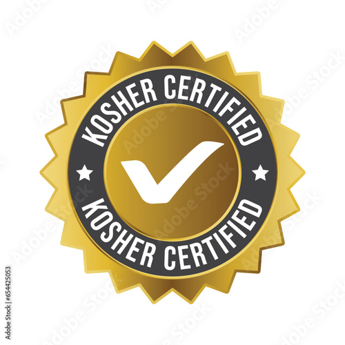 Kosher Food Certified Badge, Rubber Stamp, Emblem, 100 Percent Kosher Product Certified Logo, Label, Food Product Design Elements, Kosher Restaurant For Judaism Vector Illustration