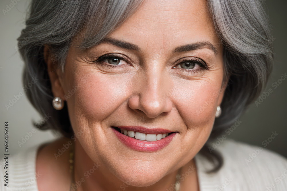 Studio beauty portrait of happy, laughing beautiful gorgeous mid age elderly senior model. Concept of active age Studio beauty portrait of happy, laughing beautiful gorgeous mid age elderly senior model. Concept of active age