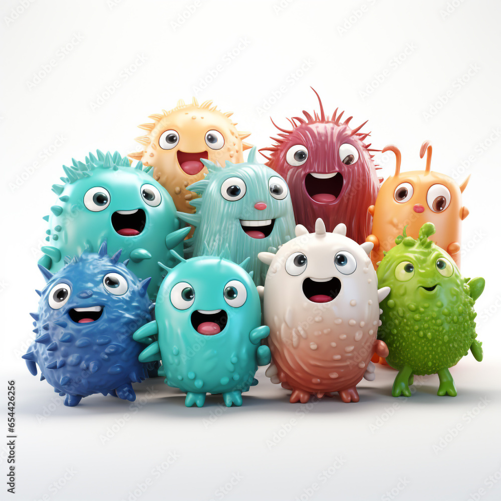 a group happy cute microorganism Mascot illustration