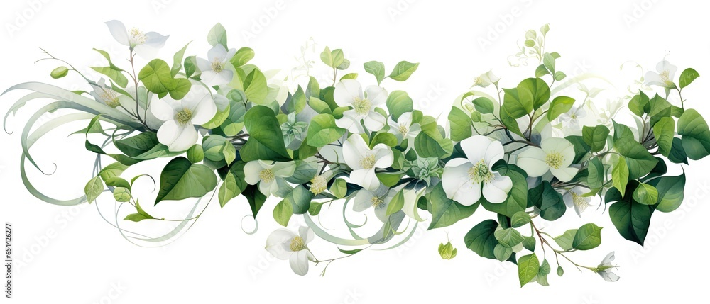 green ivy branch watercolor illustration Generative AI green ivy branch watercolor illustration Generative AI