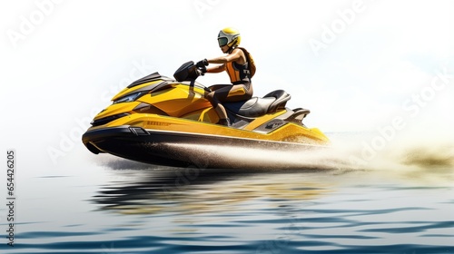 Jet ski, your ticket to aquatic excitement! An isolated jet ski sets the stage for thrilling water sports and beachside fun © pvl0707