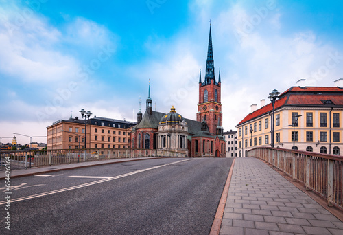 Photography City street at Riddarholmen church in Stockholm, Sweden.