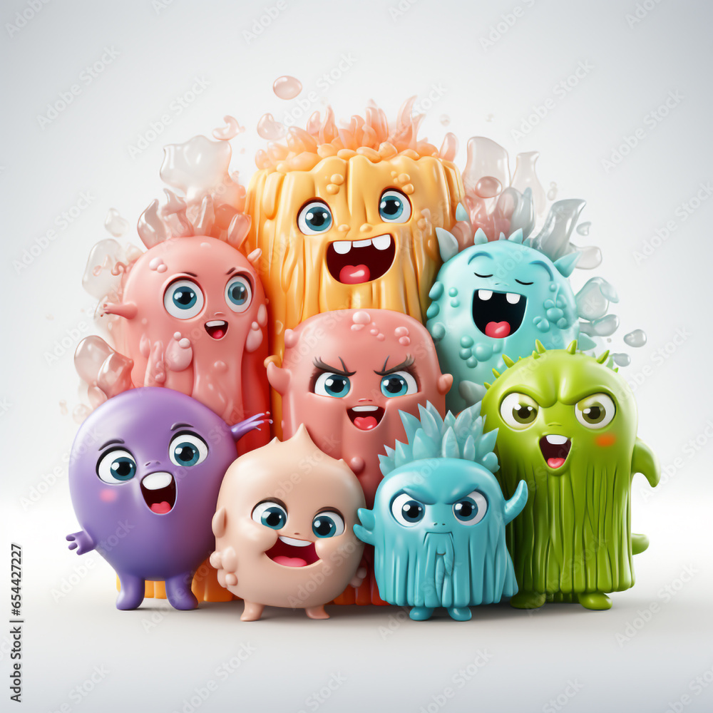 a group happy cute microorganism Mascot illustration