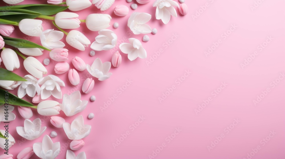 A background and wallpaper decorated with colorful tulips.
