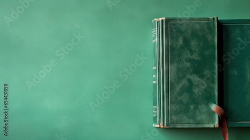 green book on a wooden green table photo