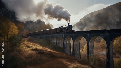 Steam train on bridge