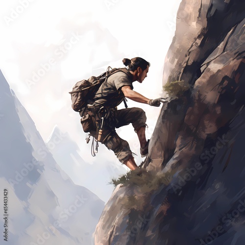reaching new heights: illustration of a determined climber scaling a steep mountain
