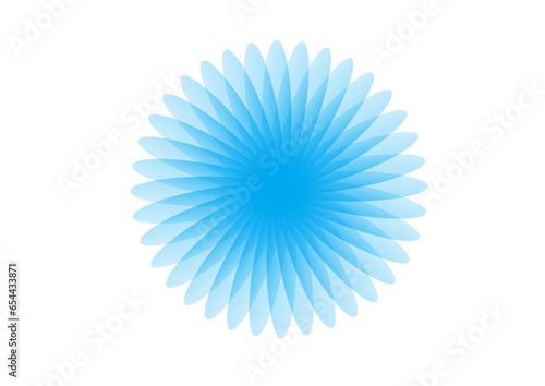 hellblaue rosette mit 36 strahlen und duklem zentrum, abstrakte kunst, modernes florales design,