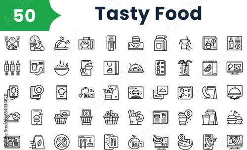 Set of outline tasty food icons. Vector icons collection for web design, mobile apps, infographics and ui