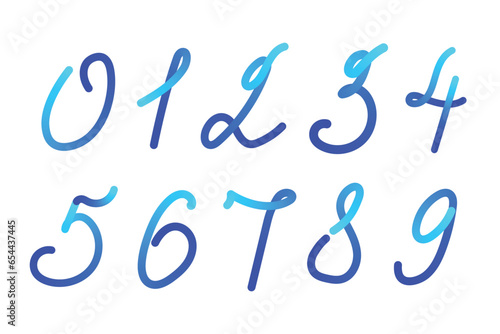 Vector handwritten gradient numbers from zero to nine design element for holiday decoration, stylized cartoon round mixture forming a set of shapes