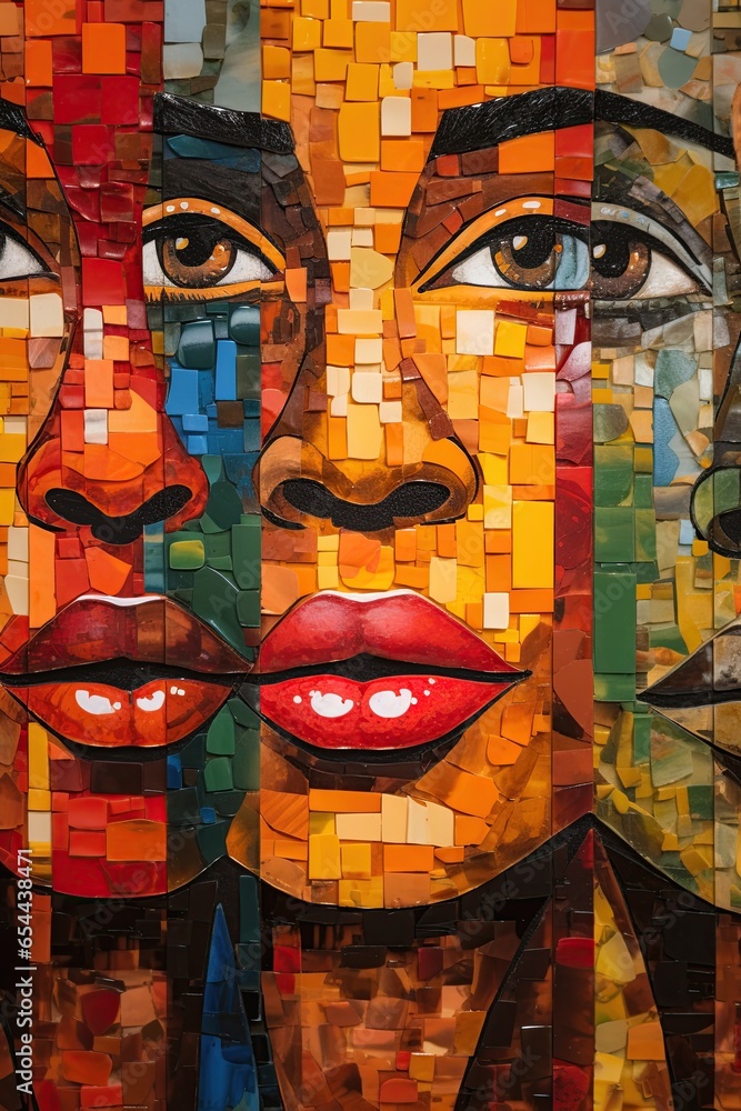Fototapeta premium Abstract collage that celebrates the beauty and diversity of humanity. It features a variety of people from different ethnicities, cultures, ages and genders. Generative Ai
