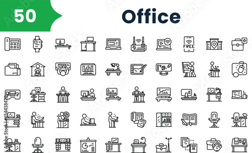 Set of outline office icons. Vector icons collection for web design, mobile apps, infographics and ui