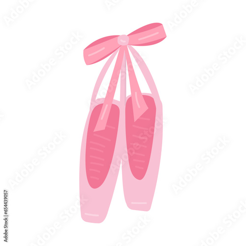 Ballet pointe shoes hanging on bow vector flat illustration