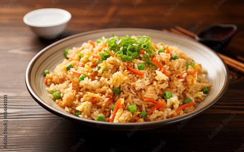Chahan is the name for Japanese fried rice dishes consisting of cooked rice that is stir-fried with eggs, sauces, and vegetables such as peas, green onions, and carrots Chahan is the name for Japanese fried rice dishes consisting of cooked rice that is stir-fried with eggs, sauces, and vegetables such as peas, green onions, and carrots