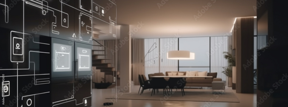 Augmented reality interface in futuristic smart home, concept of ...