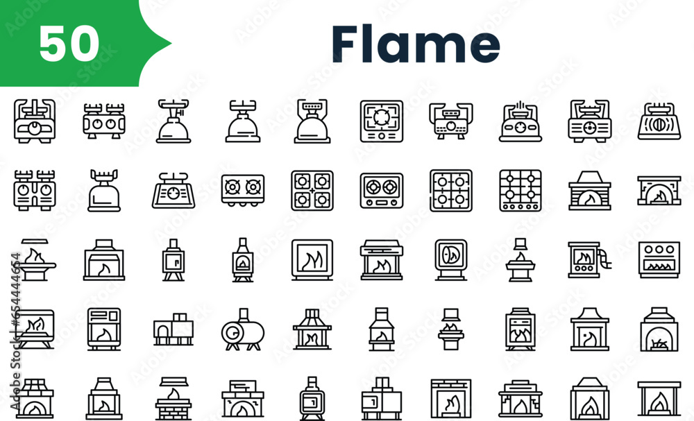 Set of outline flame icons. Vector icons collection for web design, mobile apps, infographics and ui