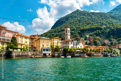 Italy, Lake Como, Torno. View of the pier and buildings