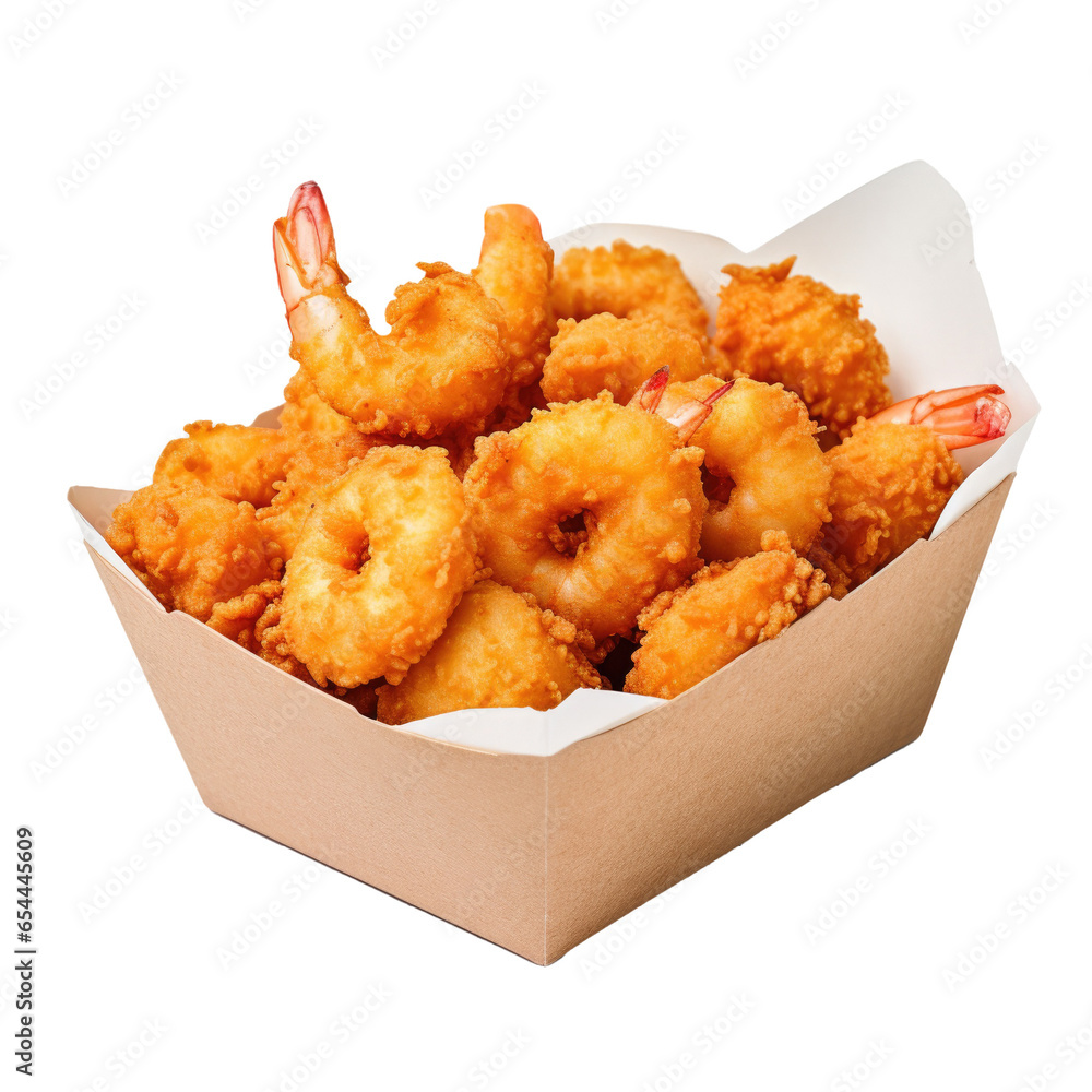 Crispy Container of Popcorn Shrimp Isolated on a Transparent Background