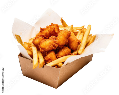 Crispy Container of Popcorn Shrimp Isolated on a Transparent Background