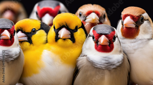 Group of Royal finch birds closeup