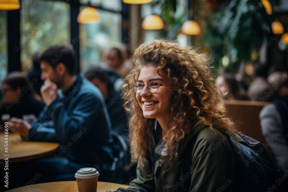 Students studying at a university cafe clutching takeaway coffees background with empty space for text Students studying at a university cafe clutching takeaway coffees background with empty space for text