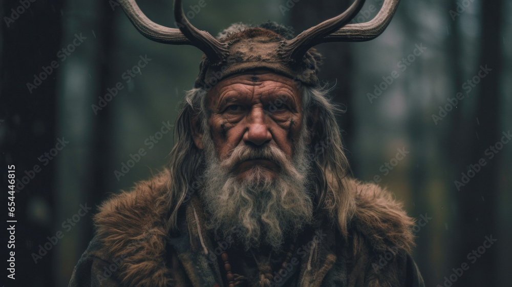 Close-up portrait photography of a grinning old Man Nomad - Embracing Culture with Fur-lined Coat and Traditional Hat.