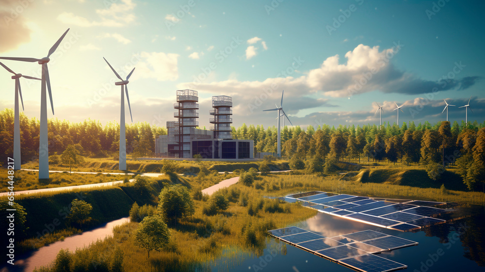 realistic photo Energy Industry: Includes the production of electricity and the manufacture of equipment for the production and distribution of energy. Generative AI - obrazy, fototapety, plakaty 