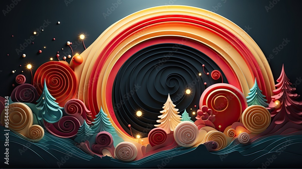 Fantasy abstract christmas and winter composition with decorative design objects Fantasy abstract christmas and winter composition with decorative design objects