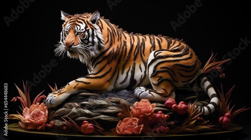 A cake that takes on the form of a fierce tiger, featuring lifelike stripes and a sense of wild beauty. © Nazia