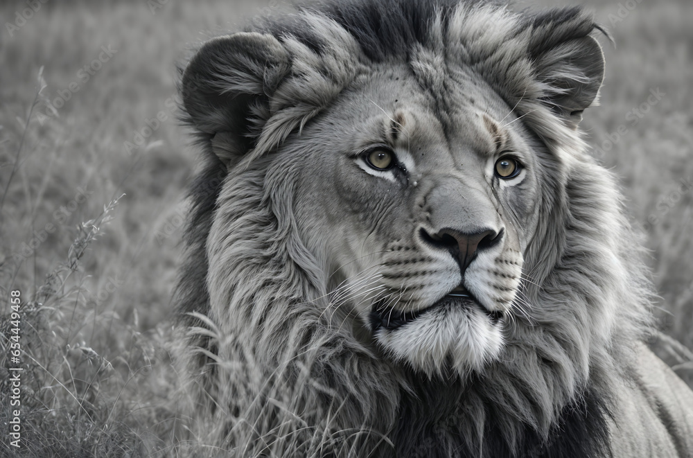 Black and white portrait of a lion Black and white portrait of a lion
