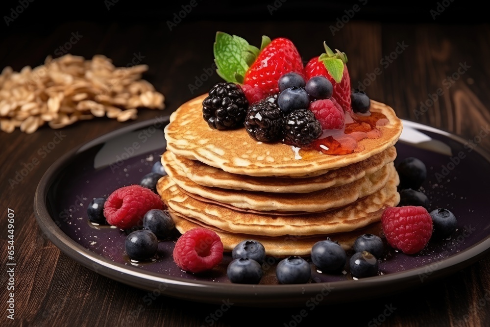 Vegan breakfast Healthy oats berries on ceramic plate Vegan breakfast Healthy oats berries on ceramic plate