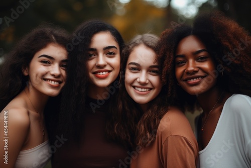 A group of young beautiful college students smiling