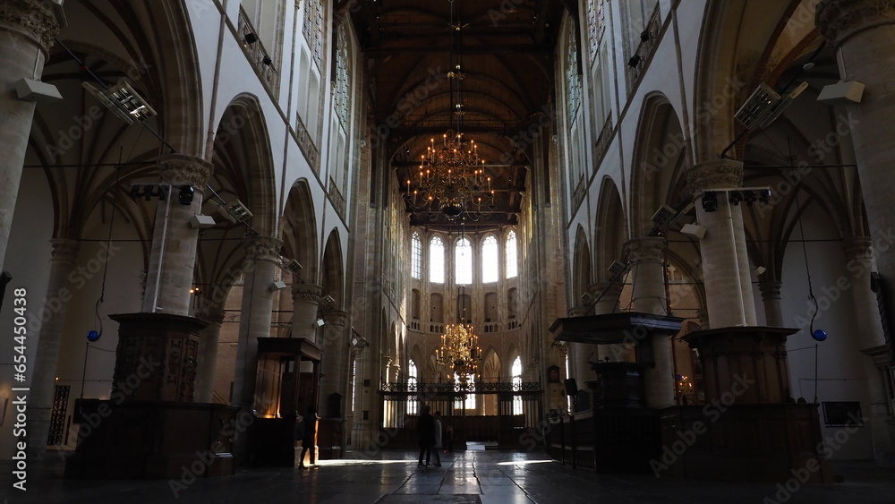 The interior of a church in Alkmaar Netherlands (Grote or Sint-Laurenskerk)