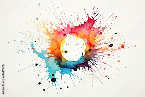 Watercolor ink drops on white paper paint bleed with black circle flow splatter spreading on clear background Ideal for digital composition motion graphics