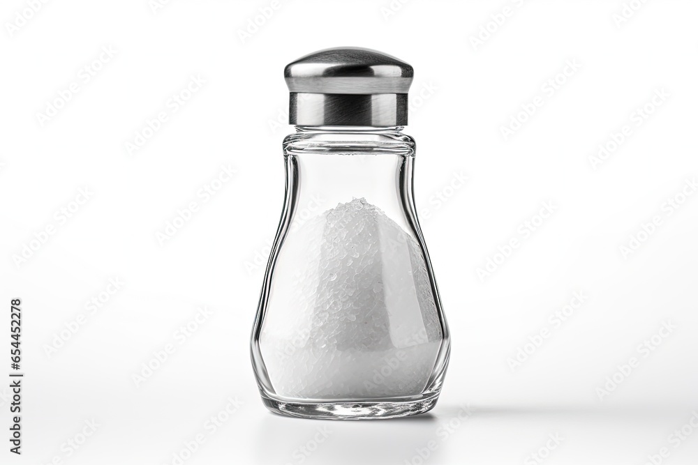 White background glass salt shaker on its own White background glass salt shaker on its own