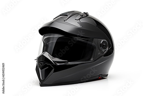 White background isolates black motorcycle helmet
