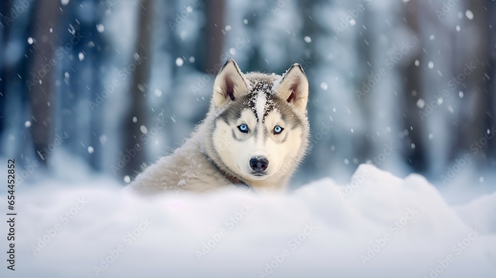 Siberian husky puppy in snow