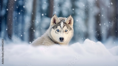 Siberian husky puppy in snow © Visionary Vistas