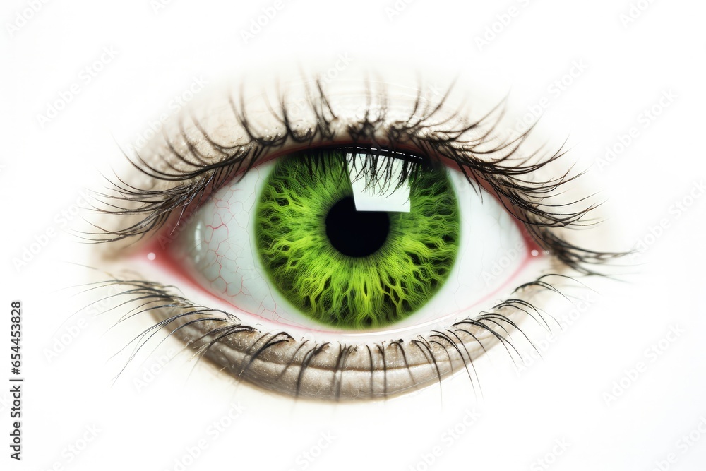 White background with green eye White background with green eye