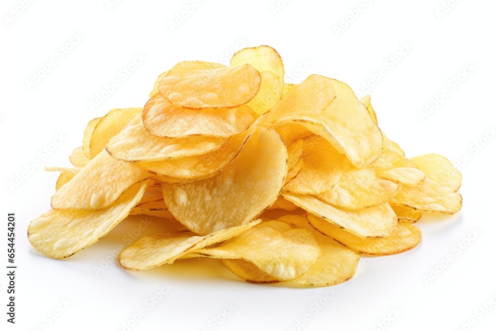 White background with potato chips White background with potato chips