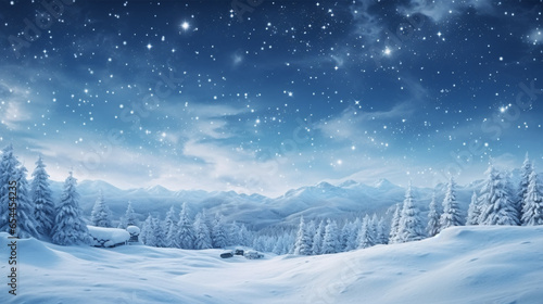 Immerse yourself in the charm of a Christmas winter background, featuring a snowy sky, an assortment of snowflake variations © ckybe