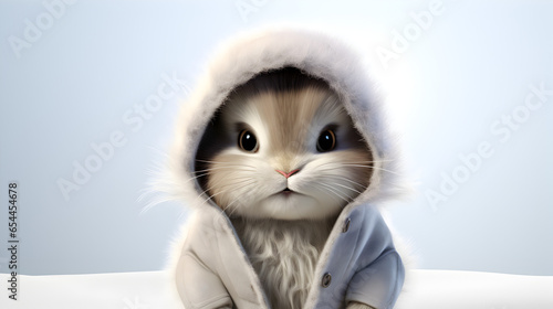 The adorable essence of cute fluffy bunny with grumpy expression.