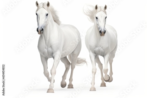 White horses isolated on white background High key photo